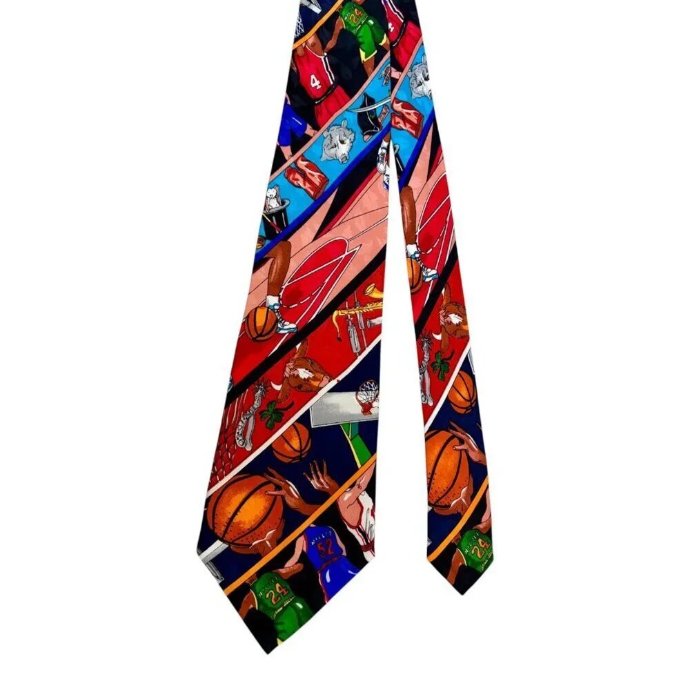 Nicole Miller 90's Novelty 100% silk Basketball PLAYERS Necktie Tie RARE